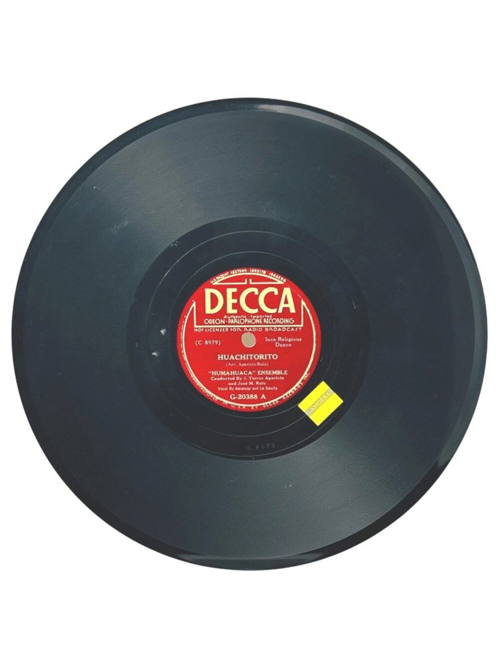 Humahuaca Ensemble Huachitorito 10in Shellac 78 RPM Decca Records G-20388